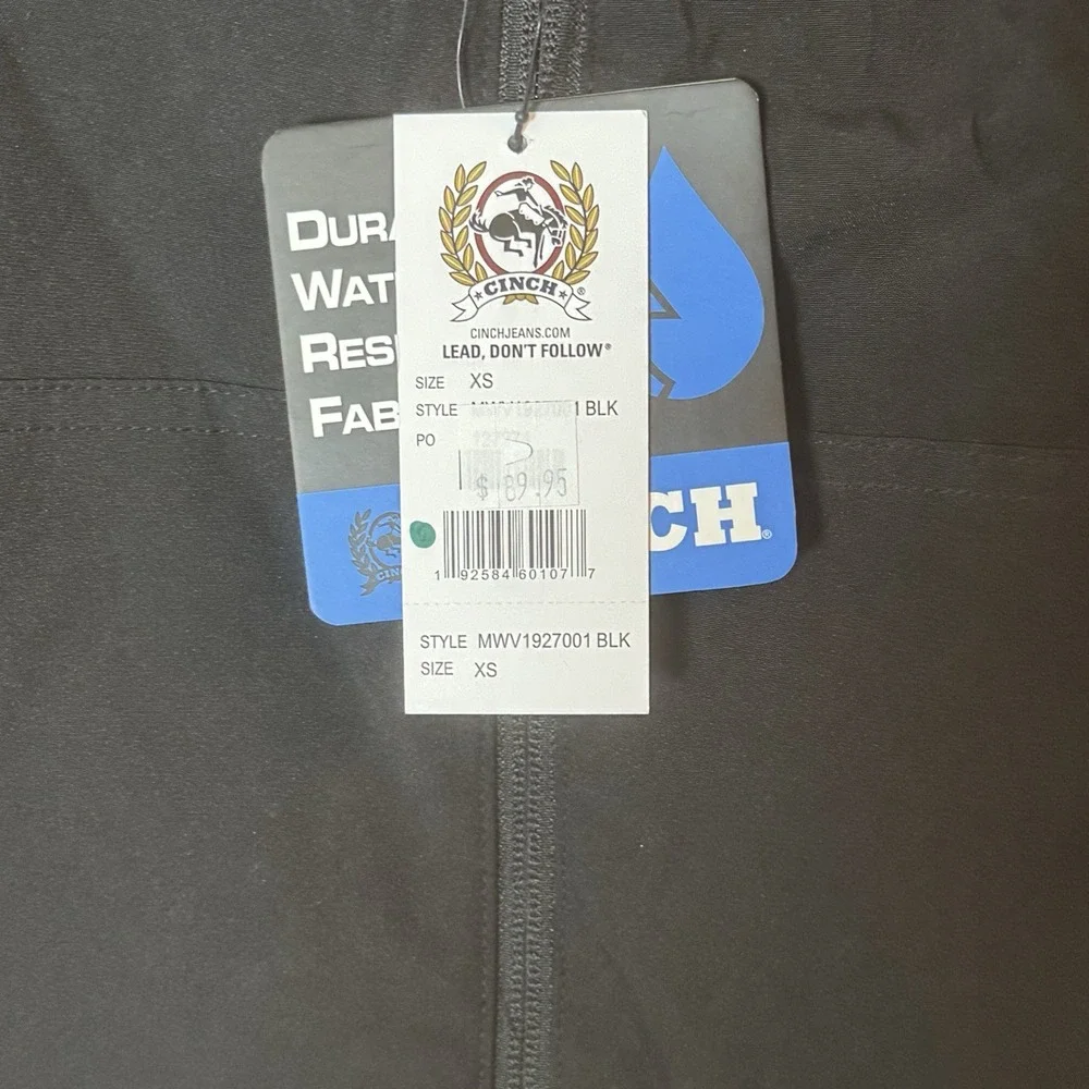 Cinch Black Softshell Western Vest XS Full Zip Water Resistant NWT